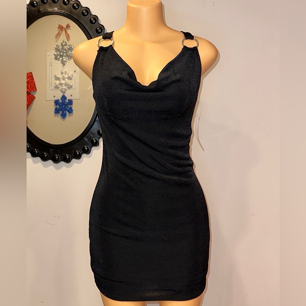 SPARKLY BLACK MINI DRESS SIZE L - INSPIRED HEARTS